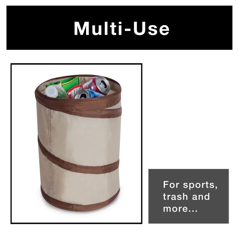 Smart Design Spiral Pop Up Trash Bin with Open Top - Easy to Clean Design - for Recyclables, Garbage, Paper Clutter, Trash Bin - Home - 9.5 x 13 Inch - Beige with Dark Brown Trim - Image 5